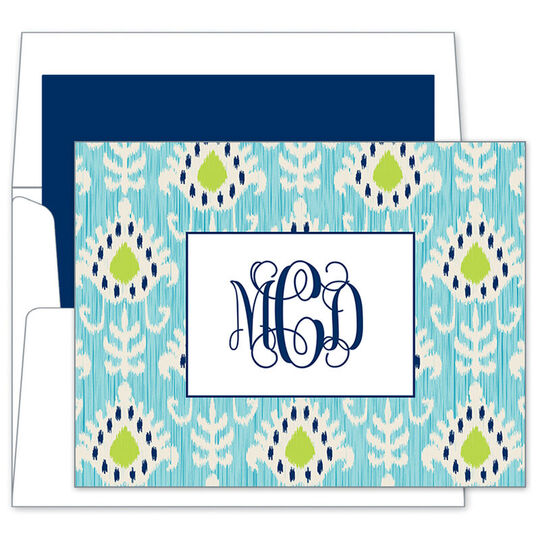 Teal Mia Ikat Folded Note Cards
